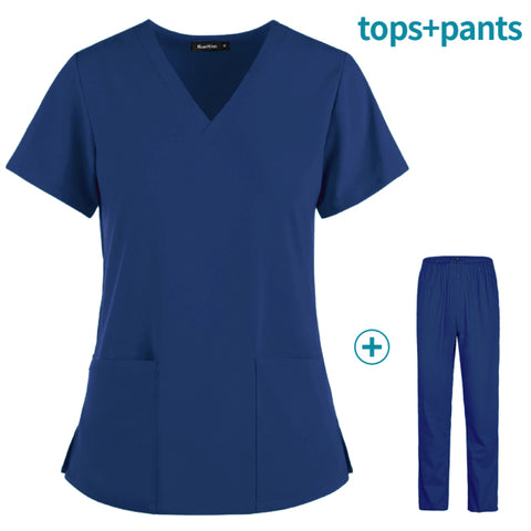 Pet grooming institution Scrubs set High Quality Spa Uniforms Unisex V-Neck Work clothes Medical suits clothes Scrubs Tops Pants - Respiratory Teacher