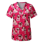 Women Short Sleeve V-Neck Nurse Uniform Hospital Workers Cat Animal Funny Graphic T-Shirts Scrub Tops Working Uniform Blouse - Respiratory Teacher