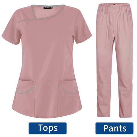 Dental Clinic Nurse Uniform Women Short Sleeve V-Neck Tops Work Uniform Blouse Scrub Workwear Nursing Women Scrubs Pants Elastic - Respiratory Teacher