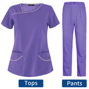 Dental Clinic Nurse Uniform Women Short Sleeve V-Neck Tops Work Uniform Blouse Scrub Workwear Nursing Women Scrubs Pants Elastic - Respiratory Teacher