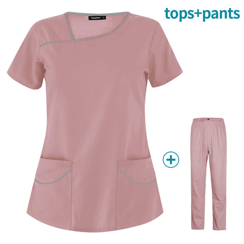 Beauty Salon Overalls Short-sleeve Medical Uniforms Doctors Nurses Clinical Operating Clothes Pet Scrubs Female Nursing Suits - Respiratory Teacher