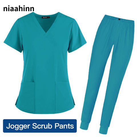 Solid Color Beauty Salon Nursing Uniform Jogging Pants Spa Uniform Pet Hospital Doctor Scrubs Women Uniform Dentist Work Clothes - Respiratory Teacher