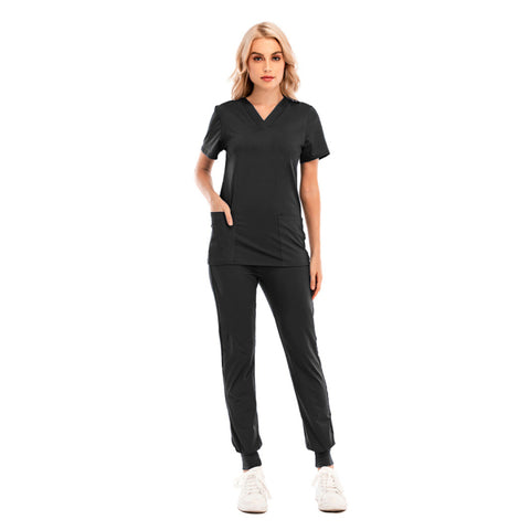 Unisex Scrub Suits Scrubs Set for Women Joggers Tops+pants Hospital Doctor Nursing Uniform V-neck Solid Color Surgical Workwear - Respiratory Teacher