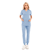 Unisex Scrub Suits Scrubs Set for Women Joggers Tops+pants Hospital Doctor Nursing Uniform V-neck Solid Color Surgical Workwear - Respiratory Teacher