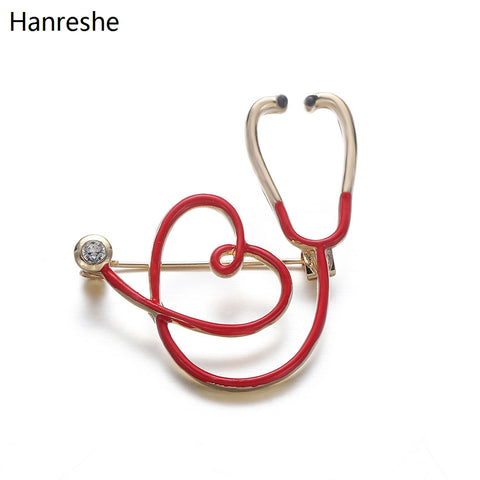 New Medical Medicine Brooch Pins Gold Red Zircon Stethoscope Heart Shaped Pin For Doctor Nurse Backpack Lapel Badge Jewelry Gift - Respiratory Teacher