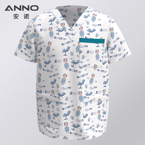 ANNO Hospital Staff Medical Nursing Uniforms Clothing Scrub Tops for Male Female Dental Clinic Supplies Nurse Uniforms Shirt - Respiratory Teacher