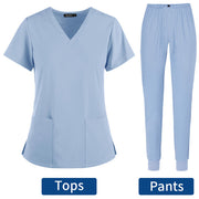 Pet Grooming Work Set Costumes Short-sleeved Nurse Uniform V-neck Lab Clothing Solid Color Workwear Dentist Jogging Work Clothes - Respiratory Teacher