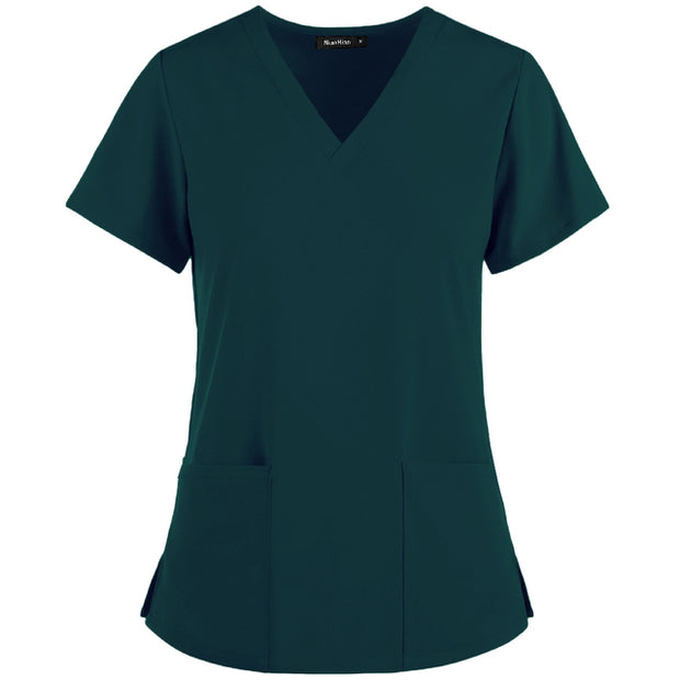New Elastic Breathable Spandex Nurse Accessories Beauty Salon Uniform Fashion Slim Fit Top Scrub Clothes Women Summer Lab Coat - Respiratory Teacher