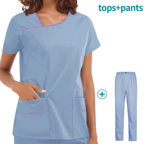High Quality Hospital Nurse Workwear Pet Clinic Medical Uniform Scrubs Women Uniform Dentistry Tops+pants Scrub Work Clothes New - Respiratory Teacher