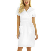 Nurse Working Uniforms Dress 2022 Women Casual Short Sleeve V-neck Solid Work Uniform Pocket Dresses Summer Medical Uniforms New - Respiratory Teacher