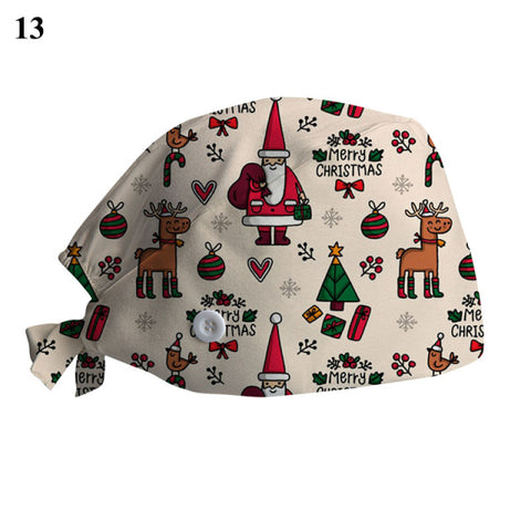 2020 Scrub Cotton Nurse Hat Floral Bouffant Sanitary Cap with Sweatband Cartoon Printing Nursing Confortable Hat Christmas Hat - Respiratory Teacher